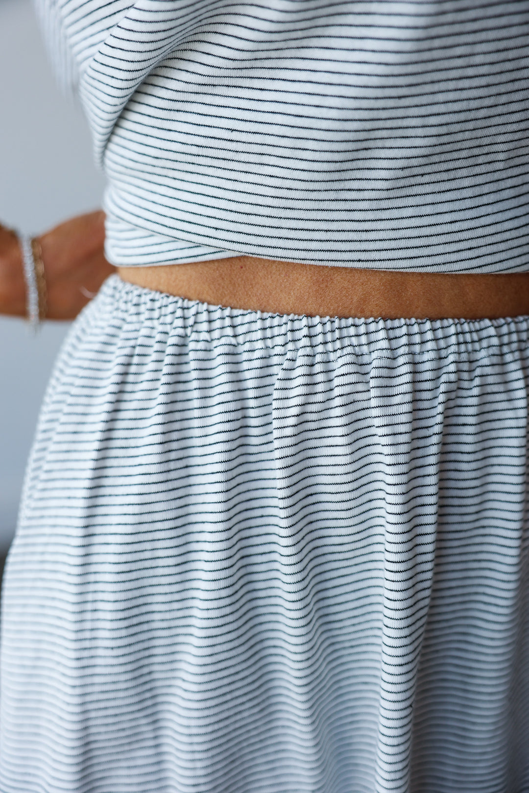 Striped Top + Skirt Set - Off White/Black