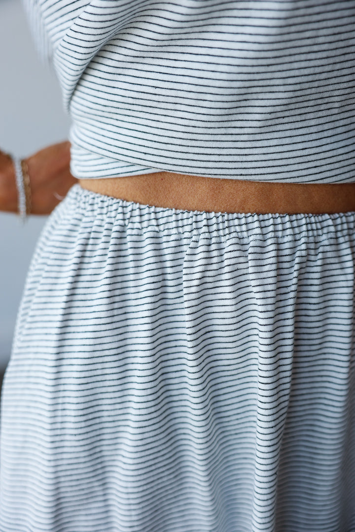 Striped Top + Skirt Set - Off White/Black