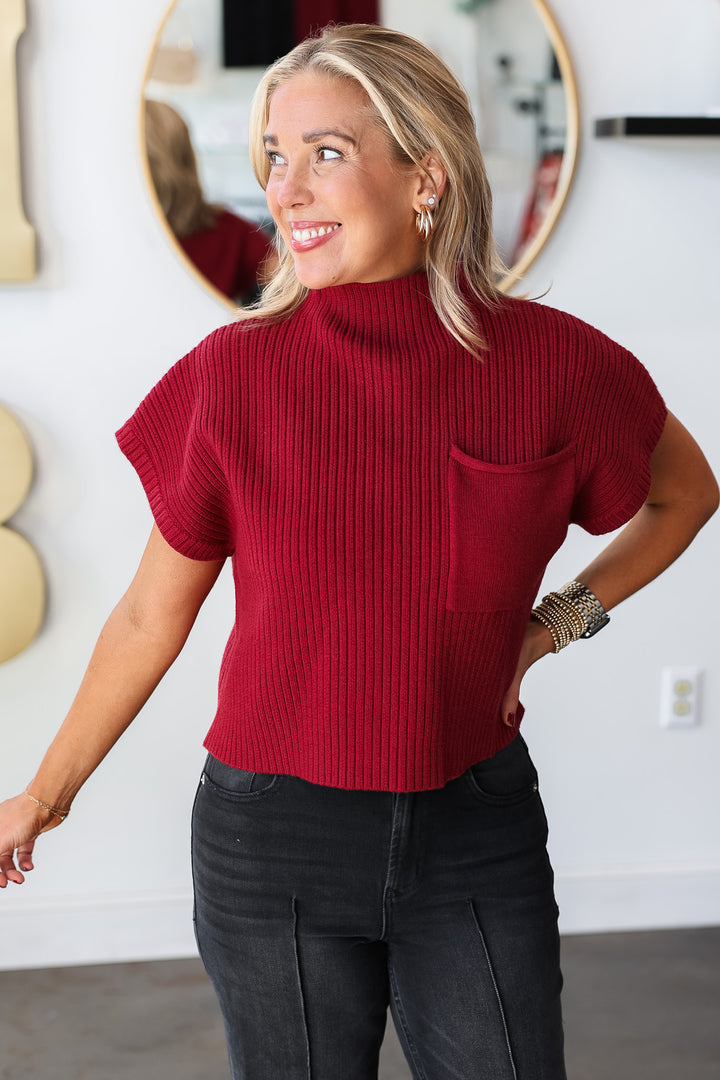 Short Sleeve Sweater - Ruby