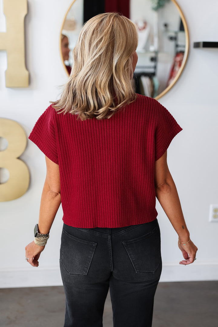 Short Sleeve Sweater - Ruby