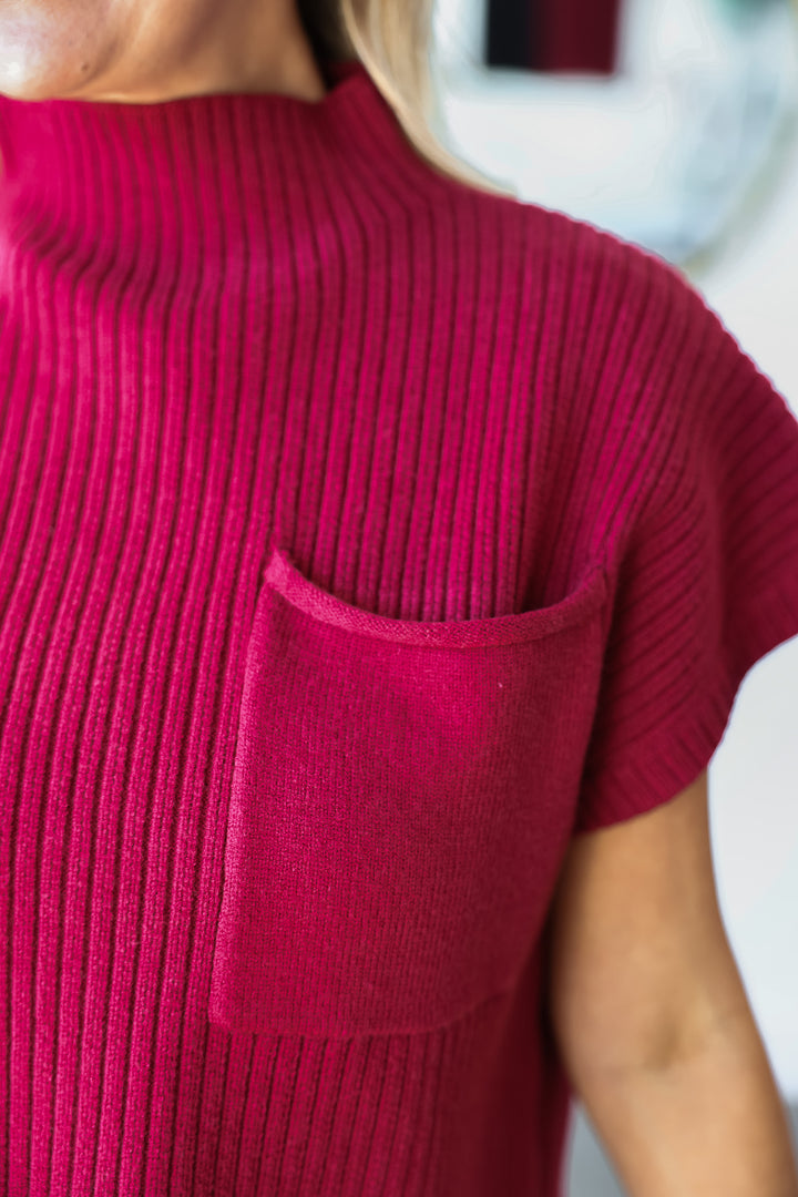 Short Sleeve Sweater - Ruby