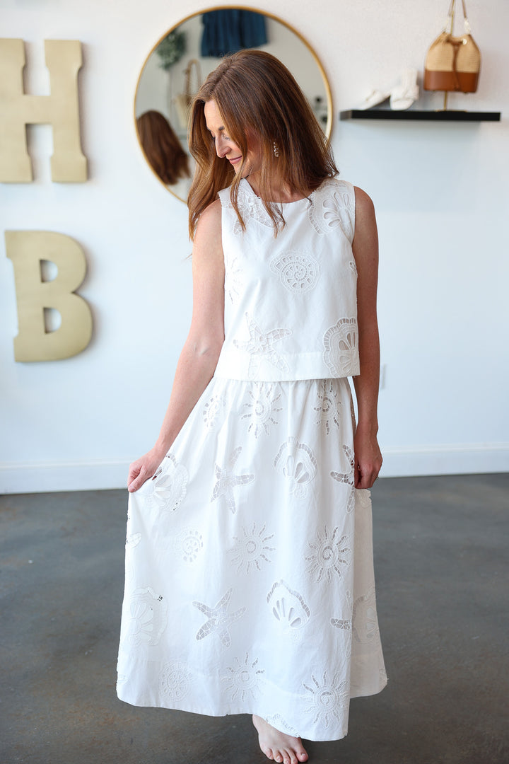 Embroidered Midi Skirt - White