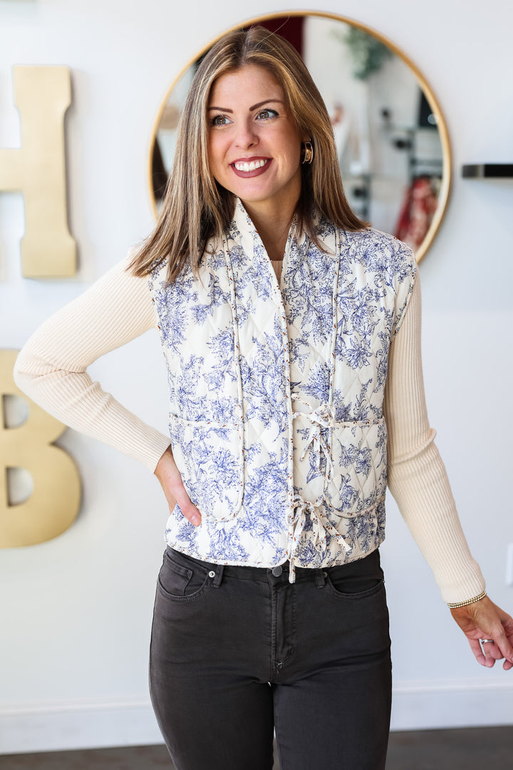 Printed Quilted Vest - Cream