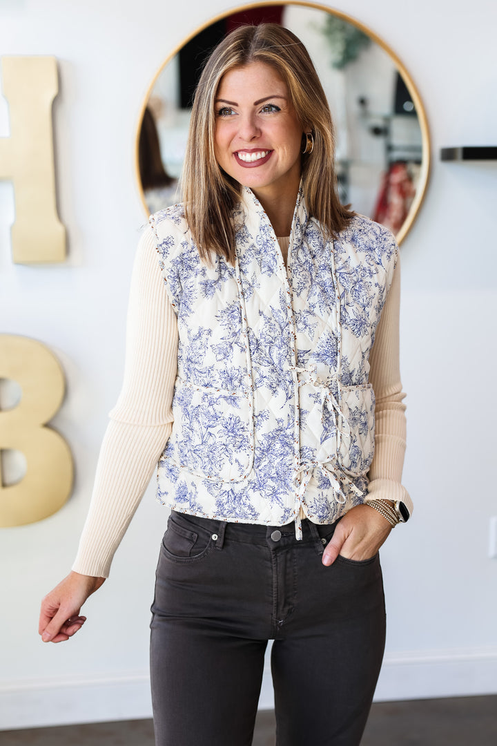 Printed Quilted Vest - Cream