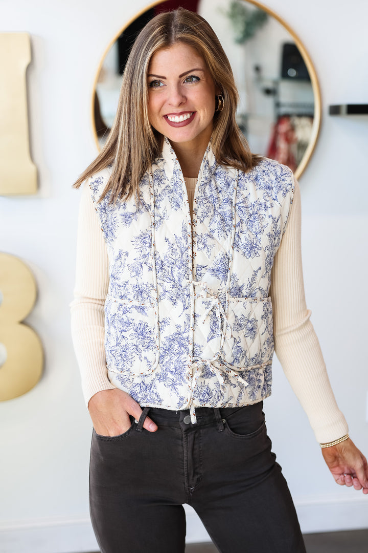 Printed Quilted Vest - Cream