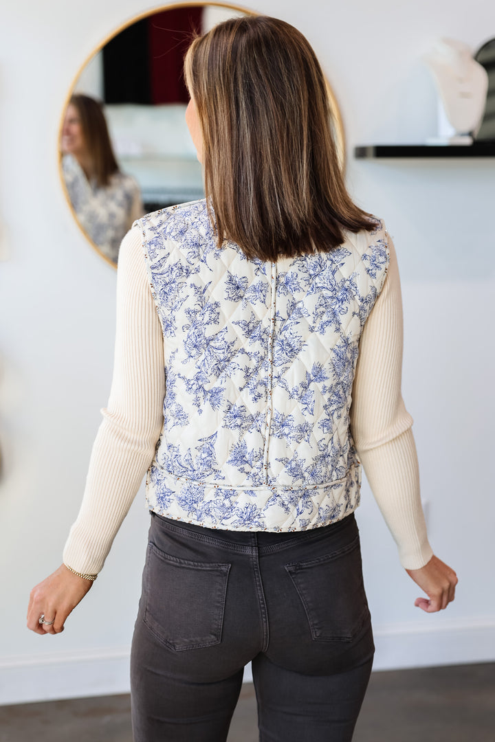 Printed Quilted Vest - Cream