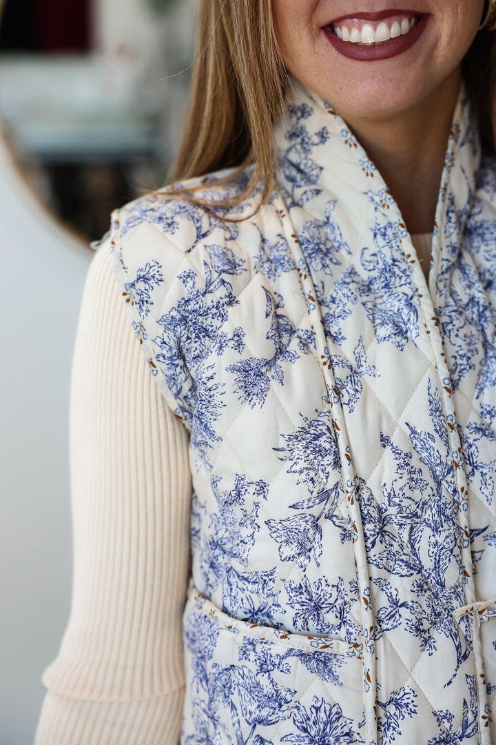 Printed Quilted Vest - Cream