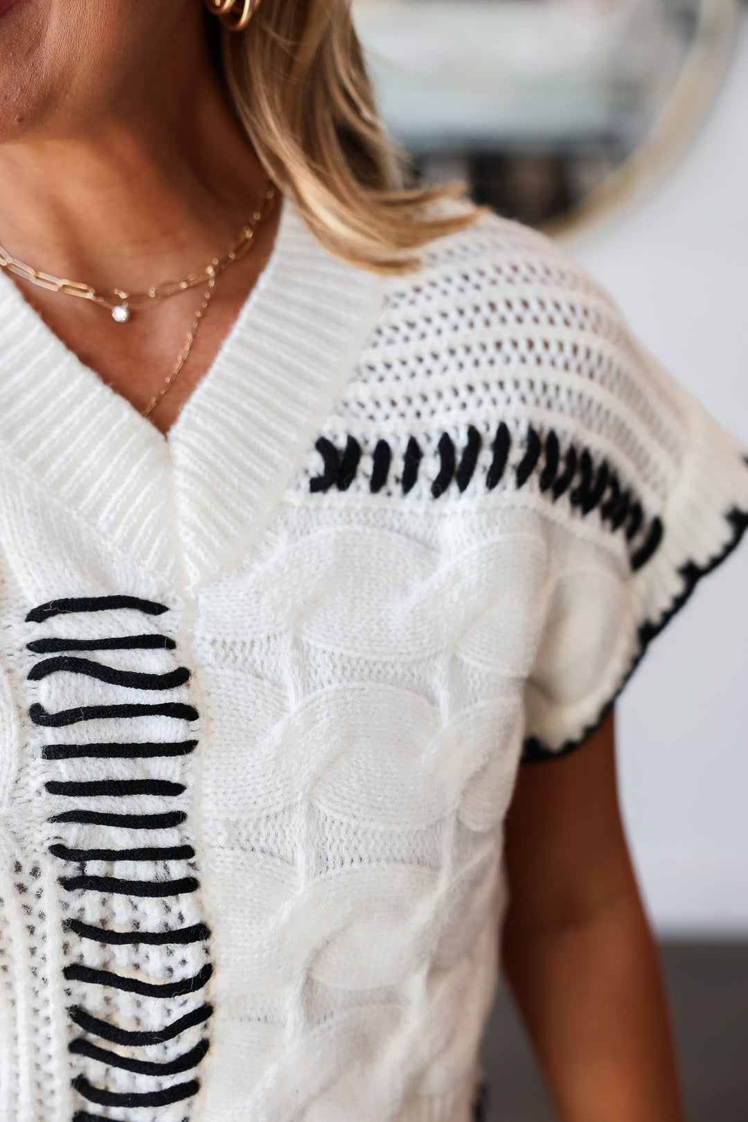 Cable & Stitched Sleeveless Sweater