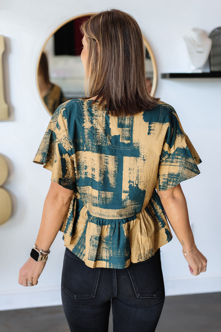 Abstract Ruffle Hem Top - Hunter