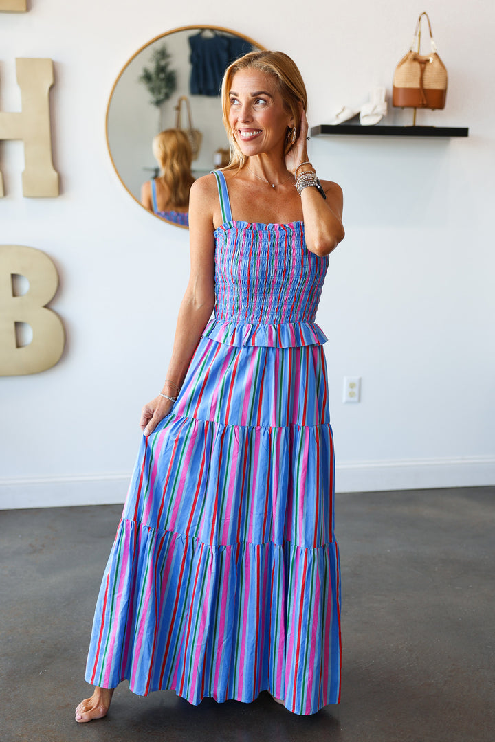 Smocked Body Striped Maxi Dress