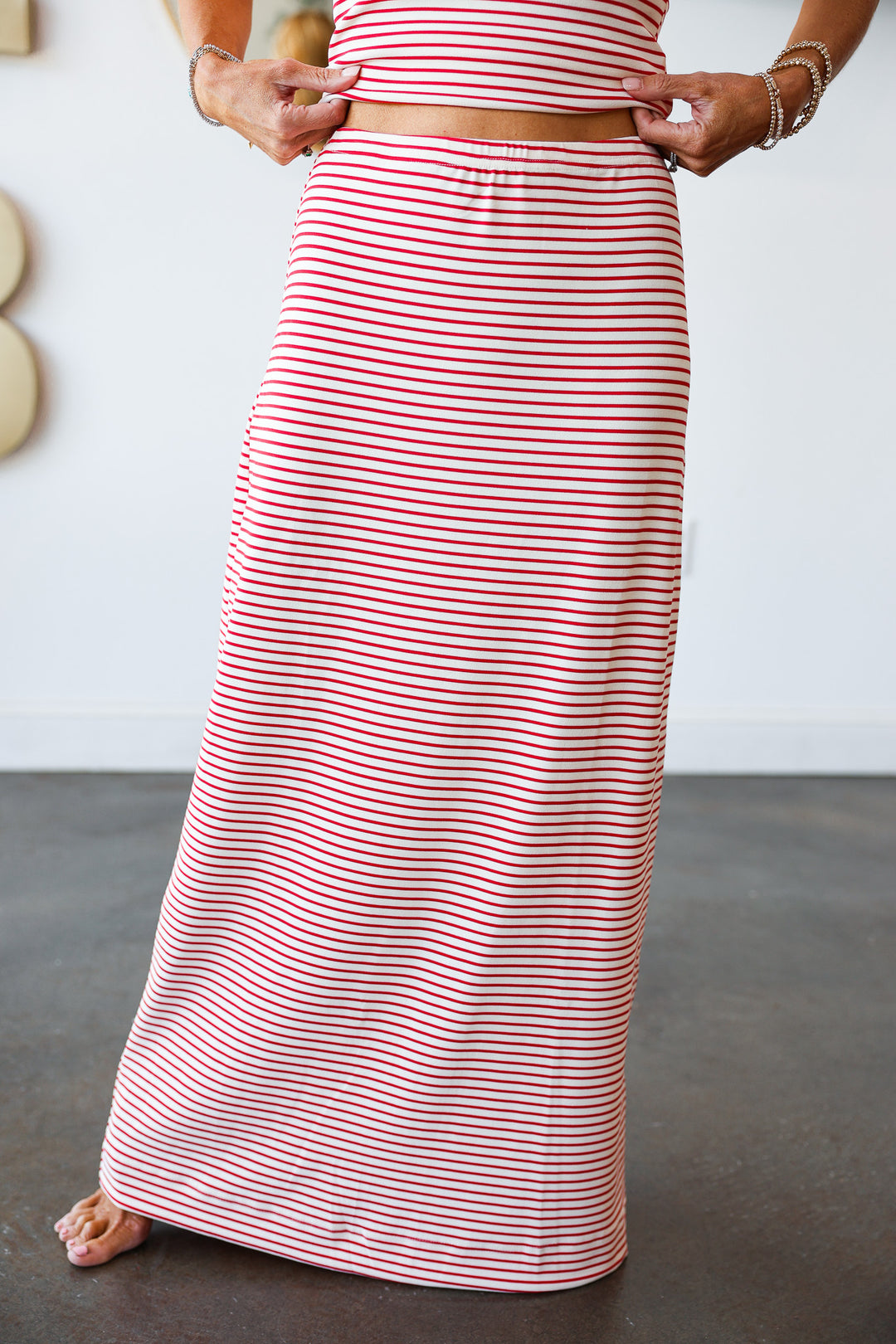 Striped Midi Skirt - White/Red