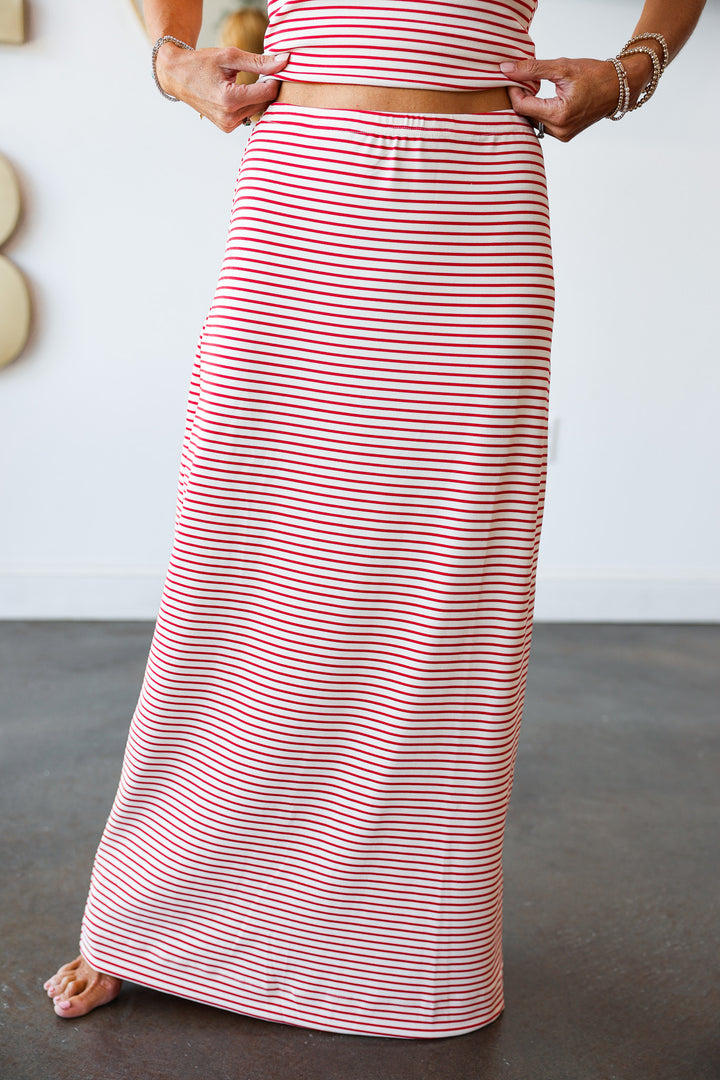 Striped Midi Skirt - White/Red