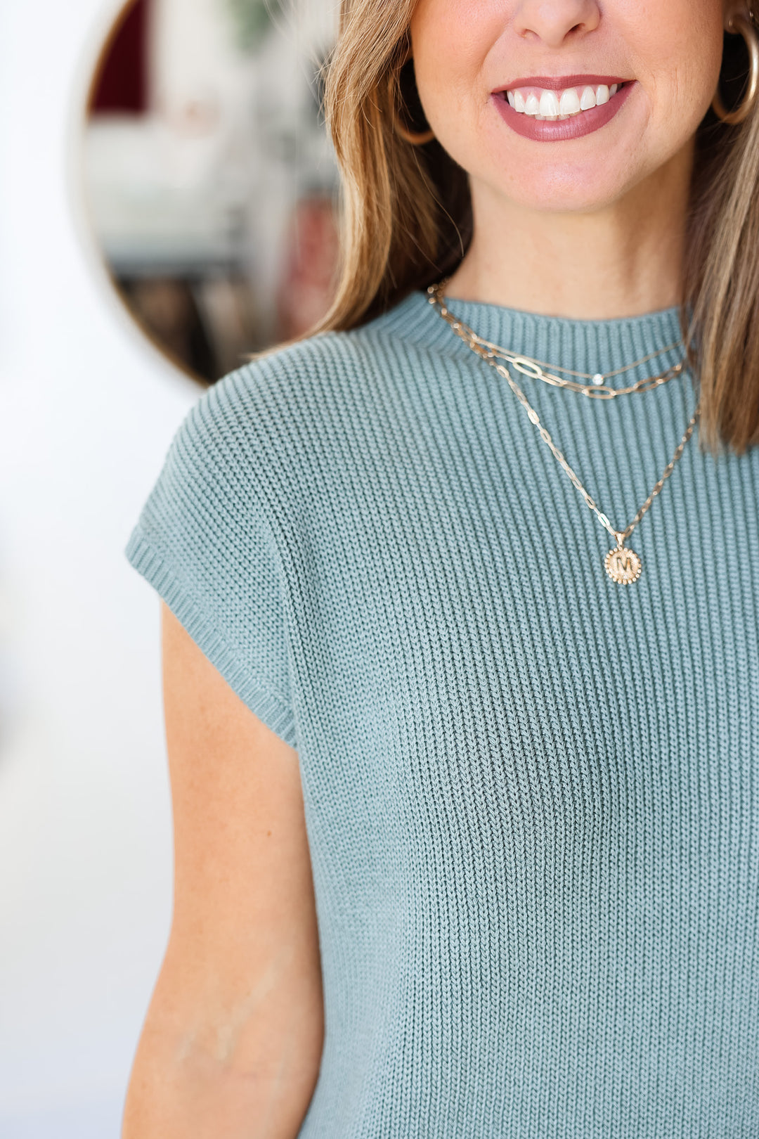 Mock Neck Sweater Top - Blue