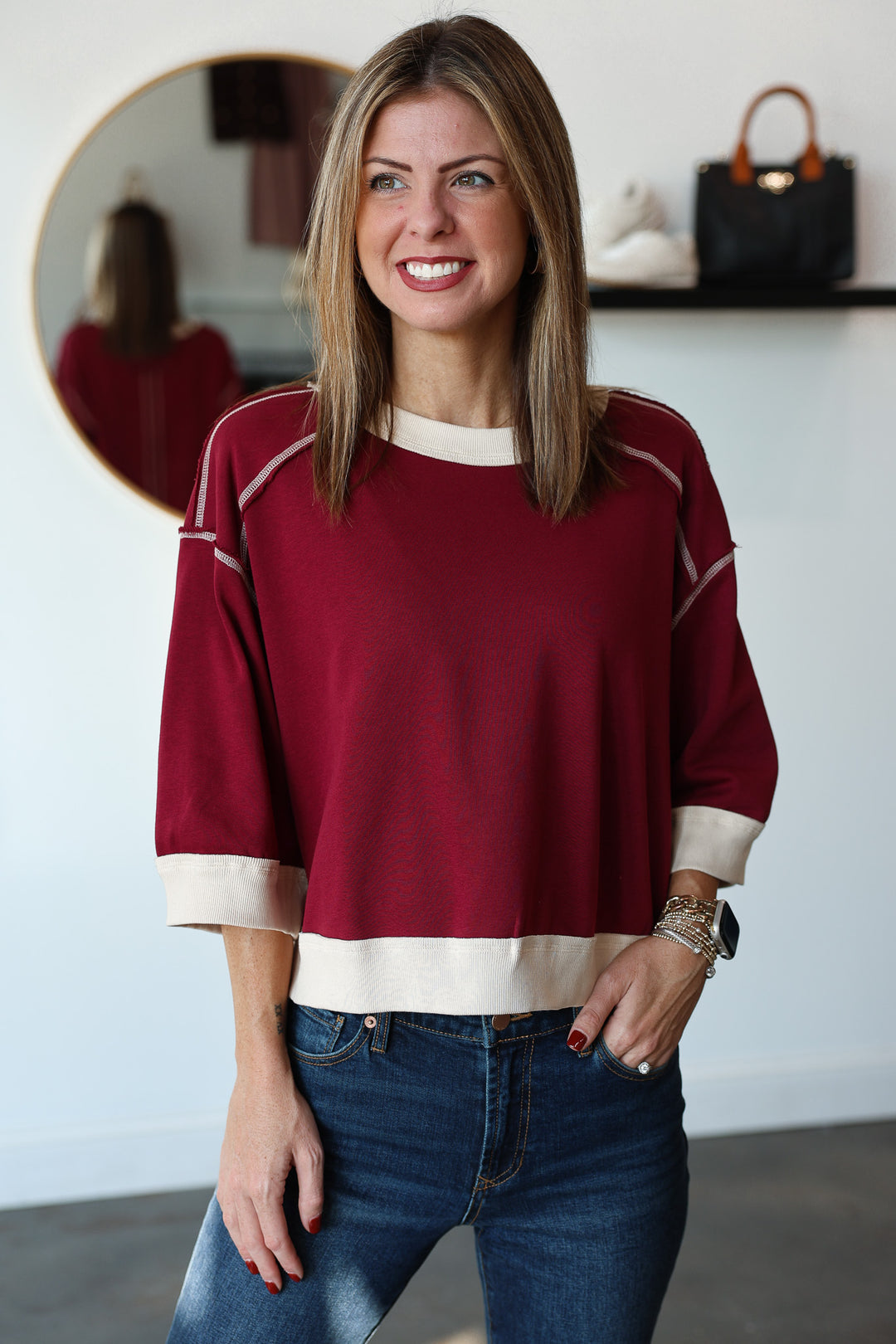 Exposed Seam Top - Burgundy
