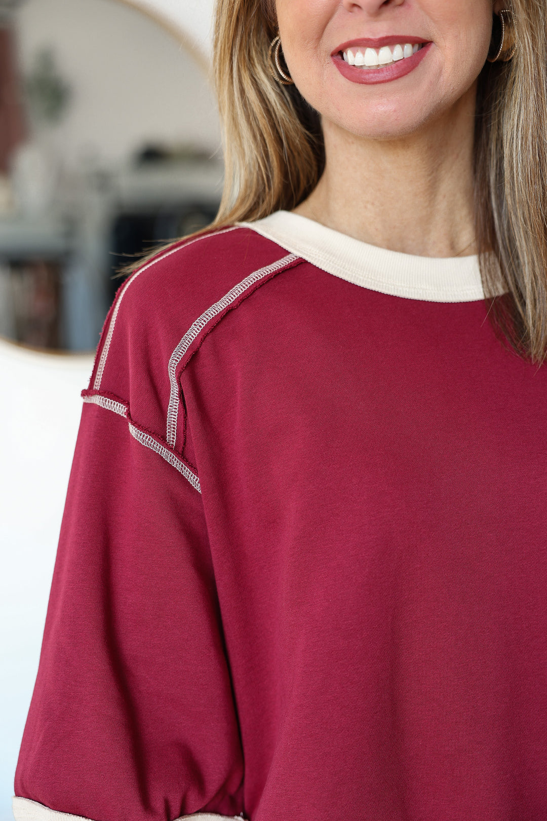 Exposed Seam Top - Burgundy