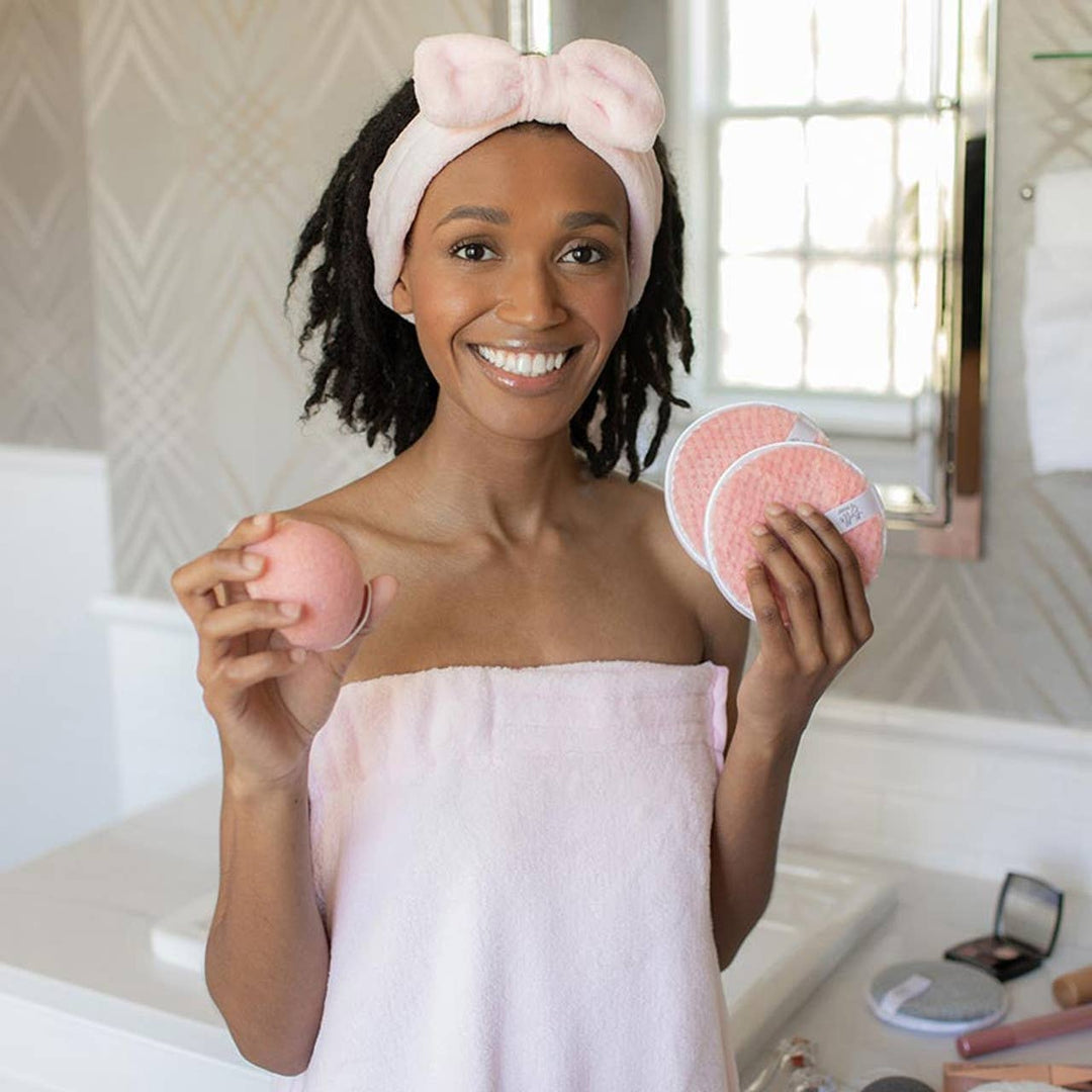 Plush Bow Spa Headband - Pink