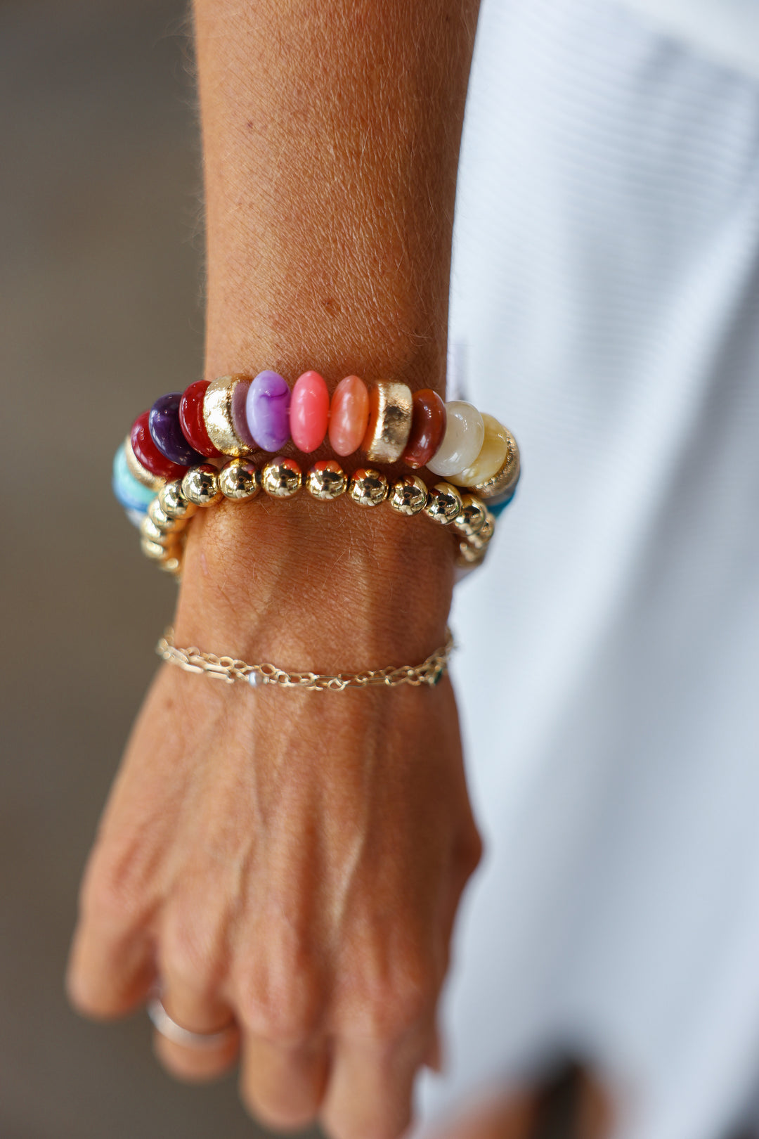 Rondelle Beaded Colorful + Gold Bracelet