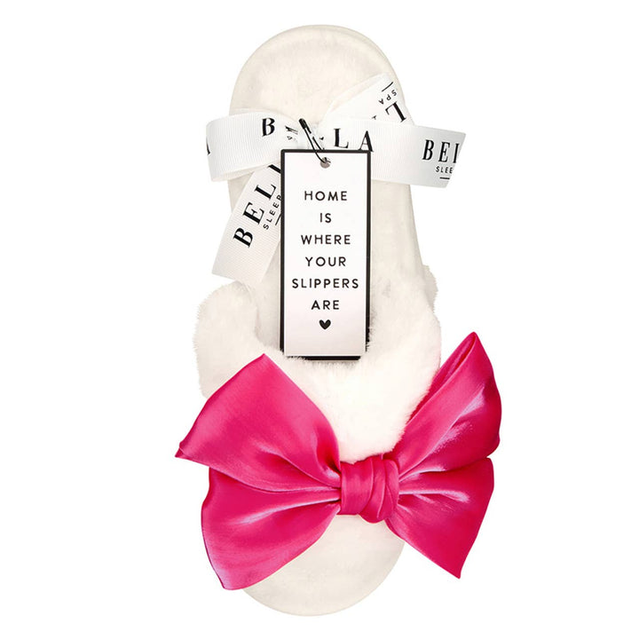 Plush Bow Slippers - Hot Pink