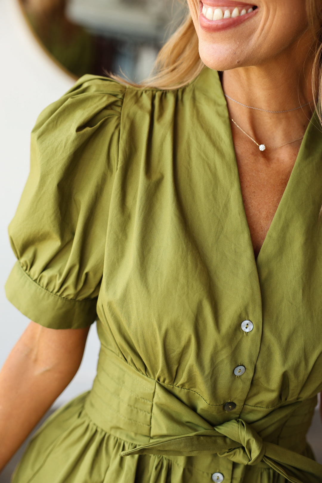 Tie Waist Peplum Top - Olive