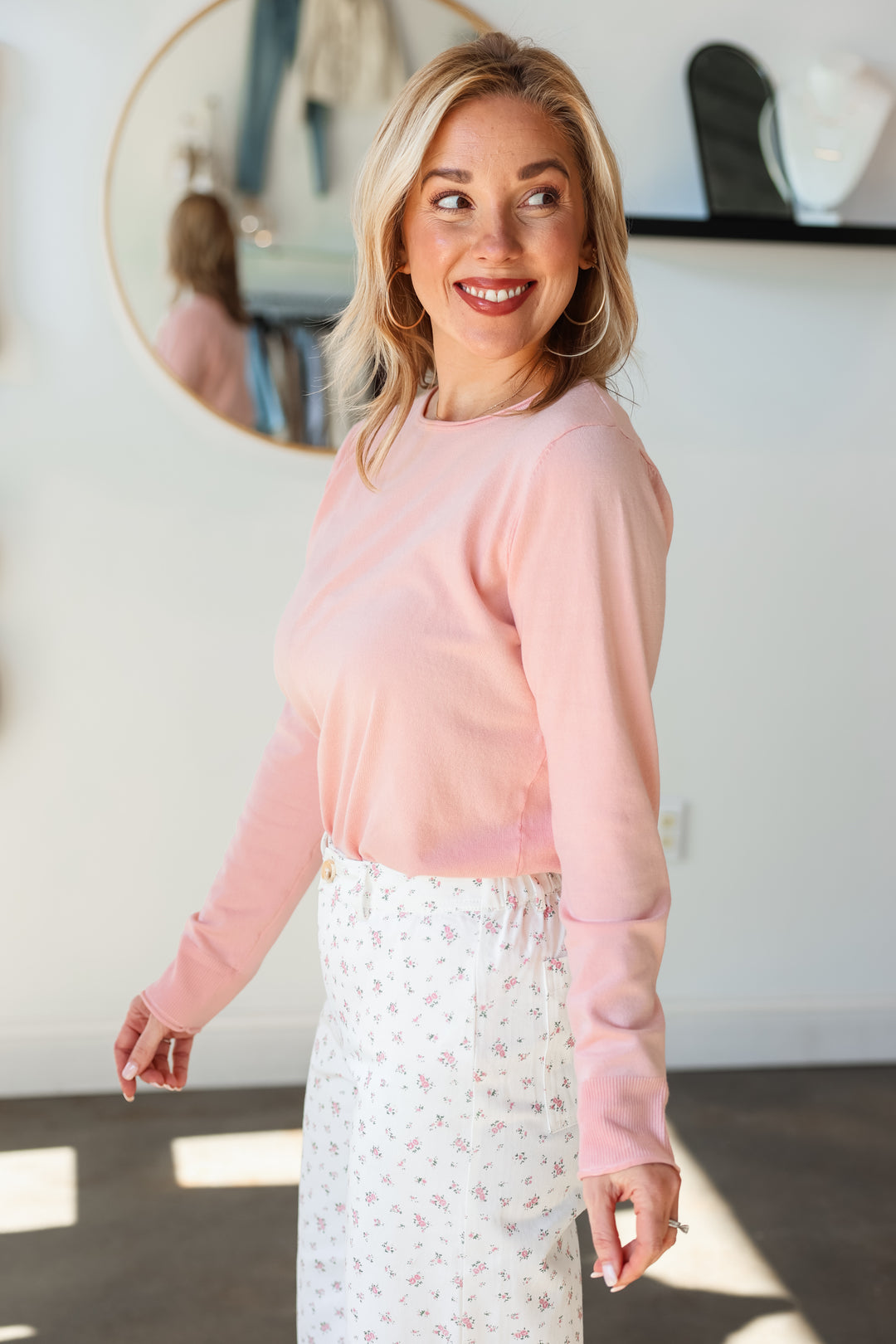 Lightweight Boat Neck Sweater - Pink