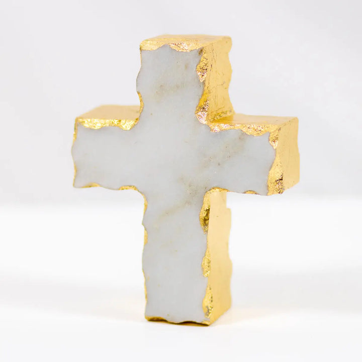 Cross Marble Decor - White/Gold