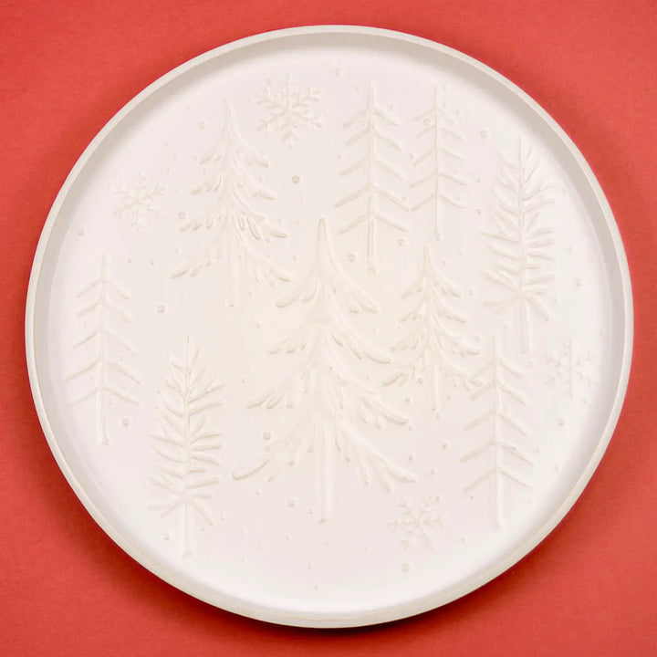 Winter Fir Platter - Antique White 14"