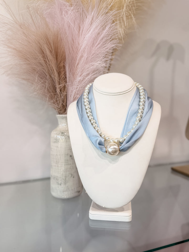 Luxe Pearl Scarf Necklace - Blue