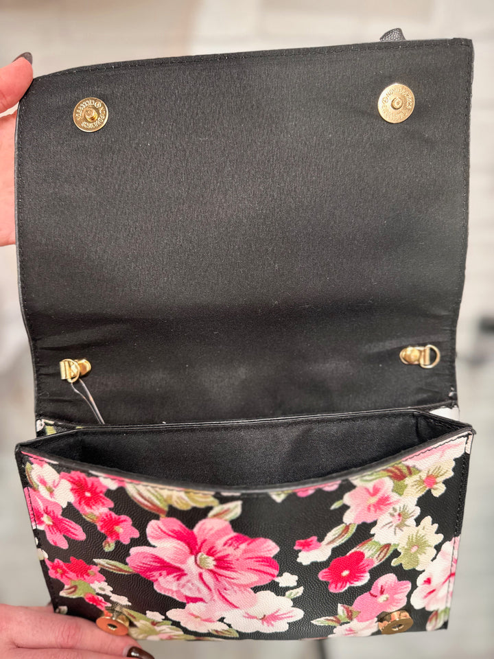 Bow Front Bag - Black Floral