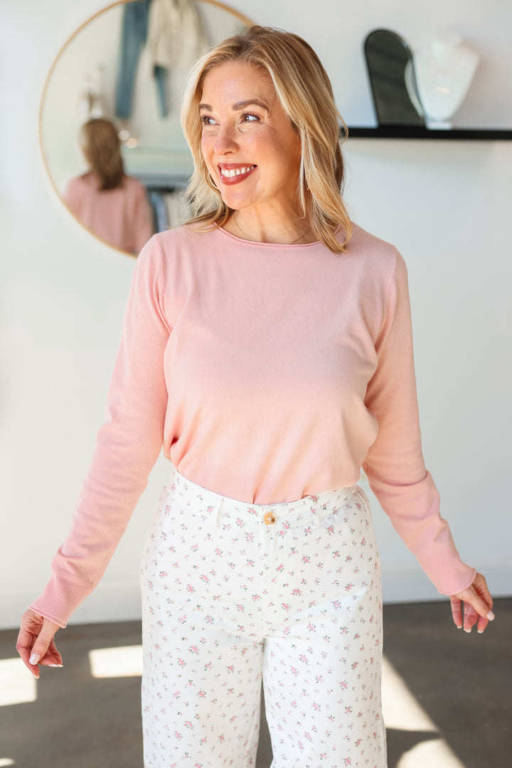 Lightweight Boat Neck Sweater - Pink