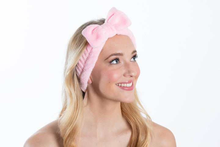 Plush Bow Spa Headband - Pink