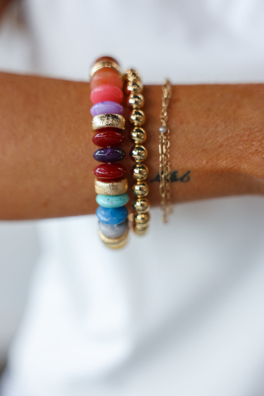 Rondelle Beaded Colorful + Gold Bracelet