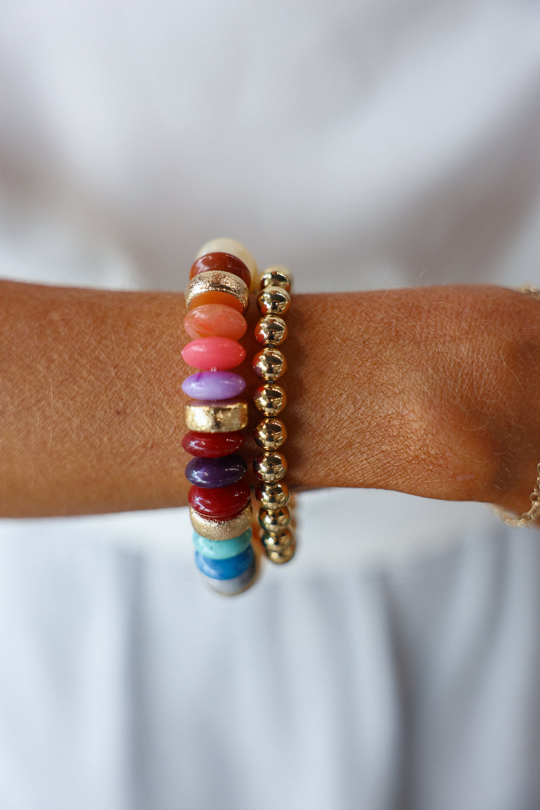 Rondelle Beaded Colorful + Gold Bracelet