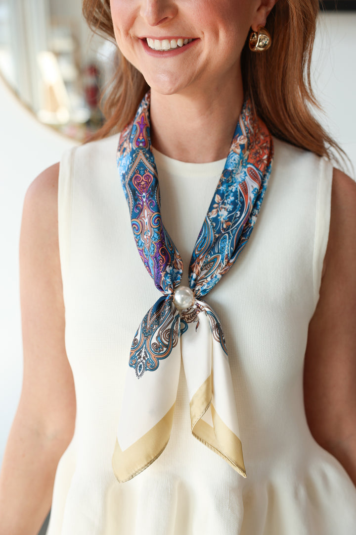 Pearl Magnetic Scarf - Coral/Blue