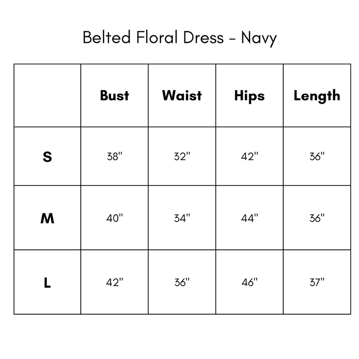 Belted Floral Dress - Navy