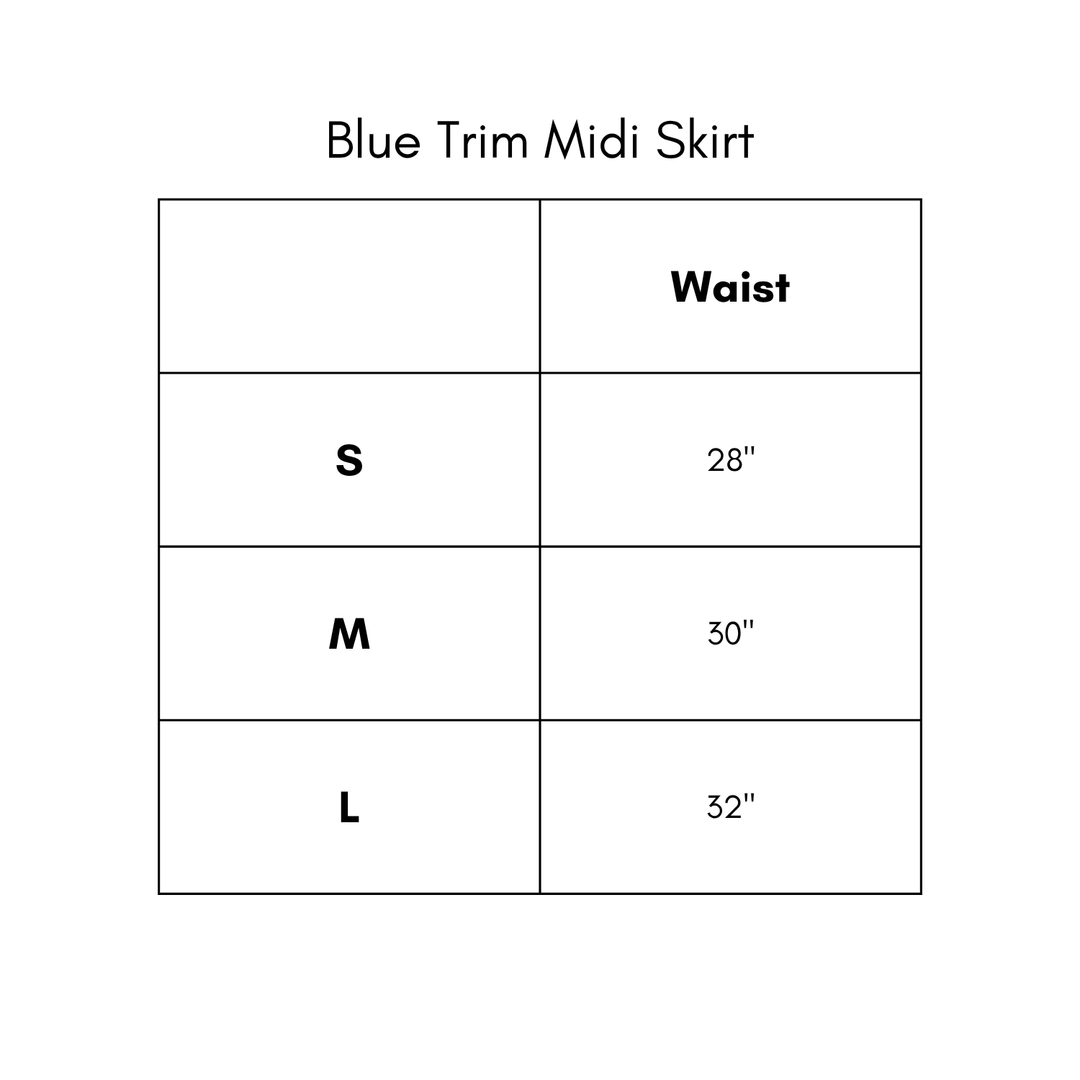 Blue Trim Midi Skirt - White