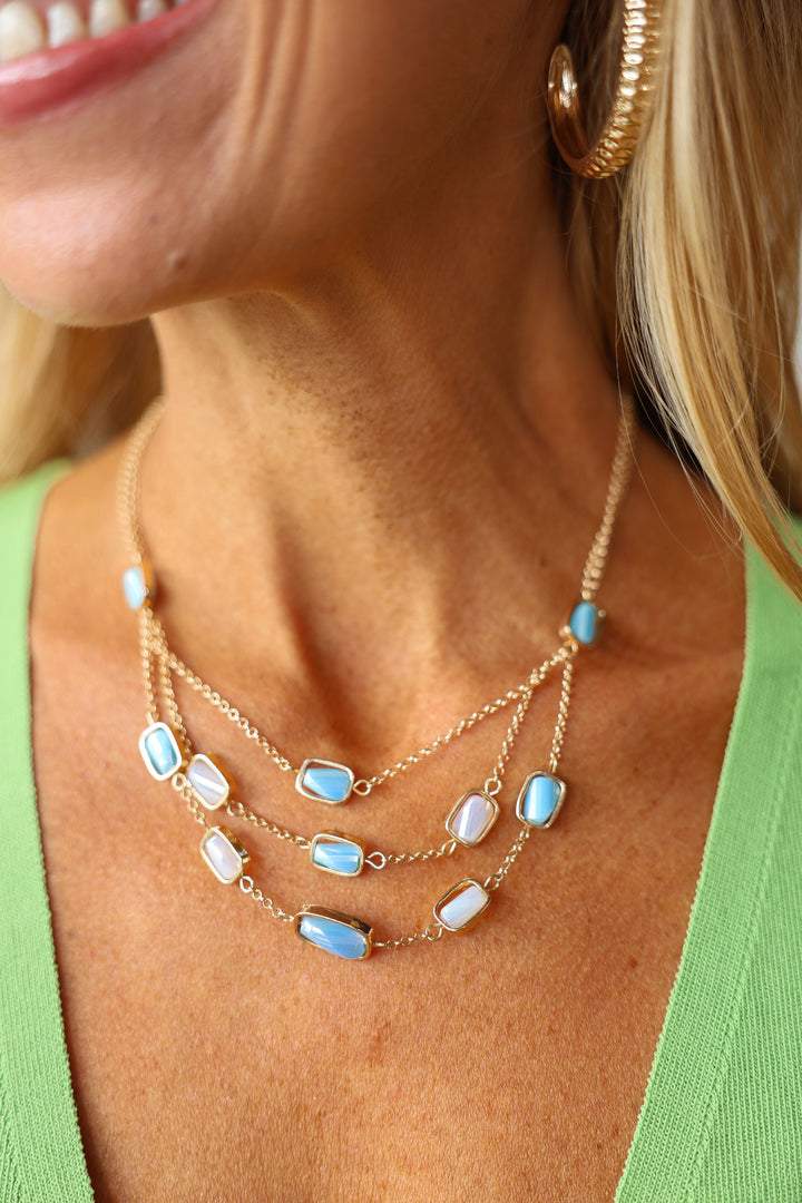 Layered Square Station Necklace - Blue