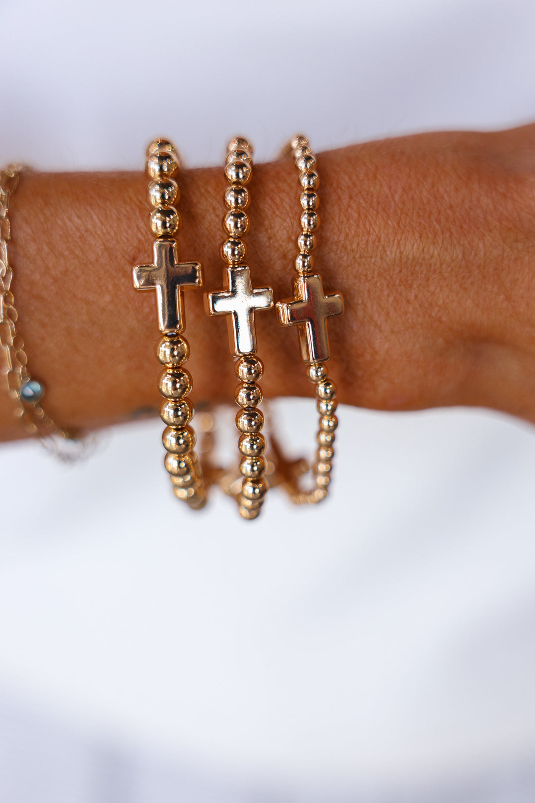 Beaded Cross Bracelet Set - Gold