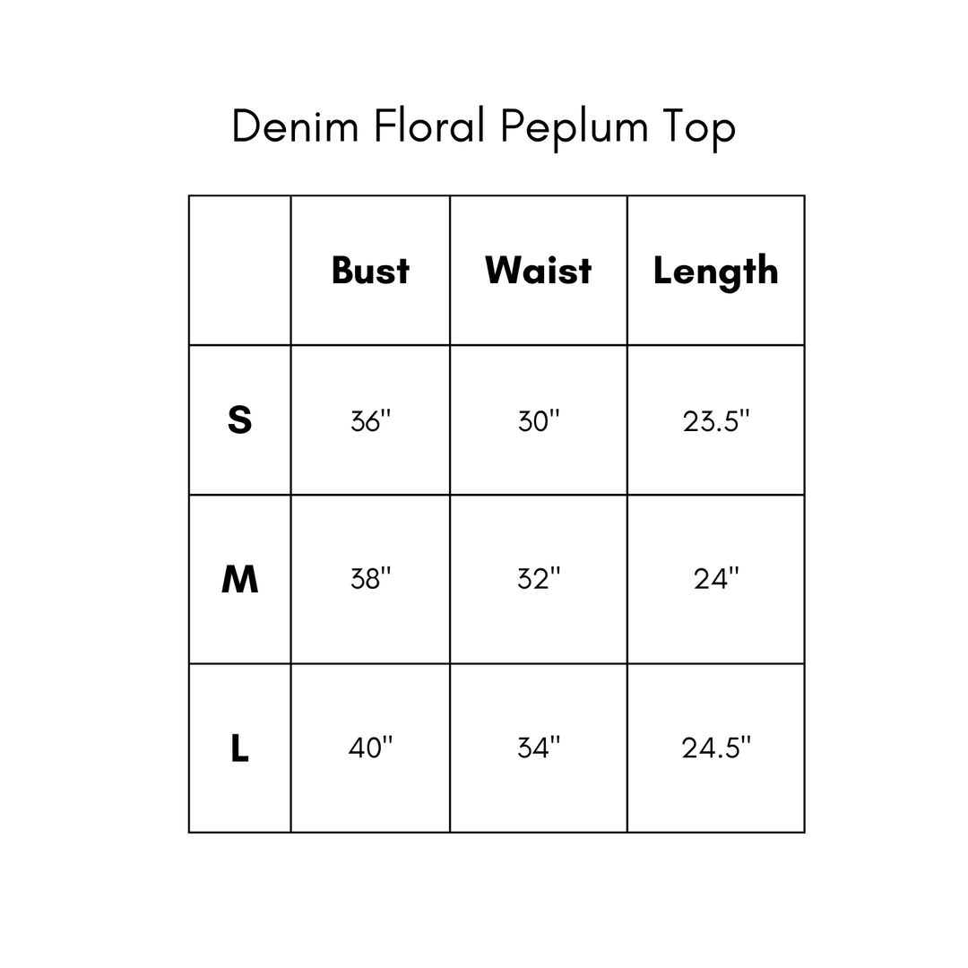 Denim Floral Peplum Top - Blue