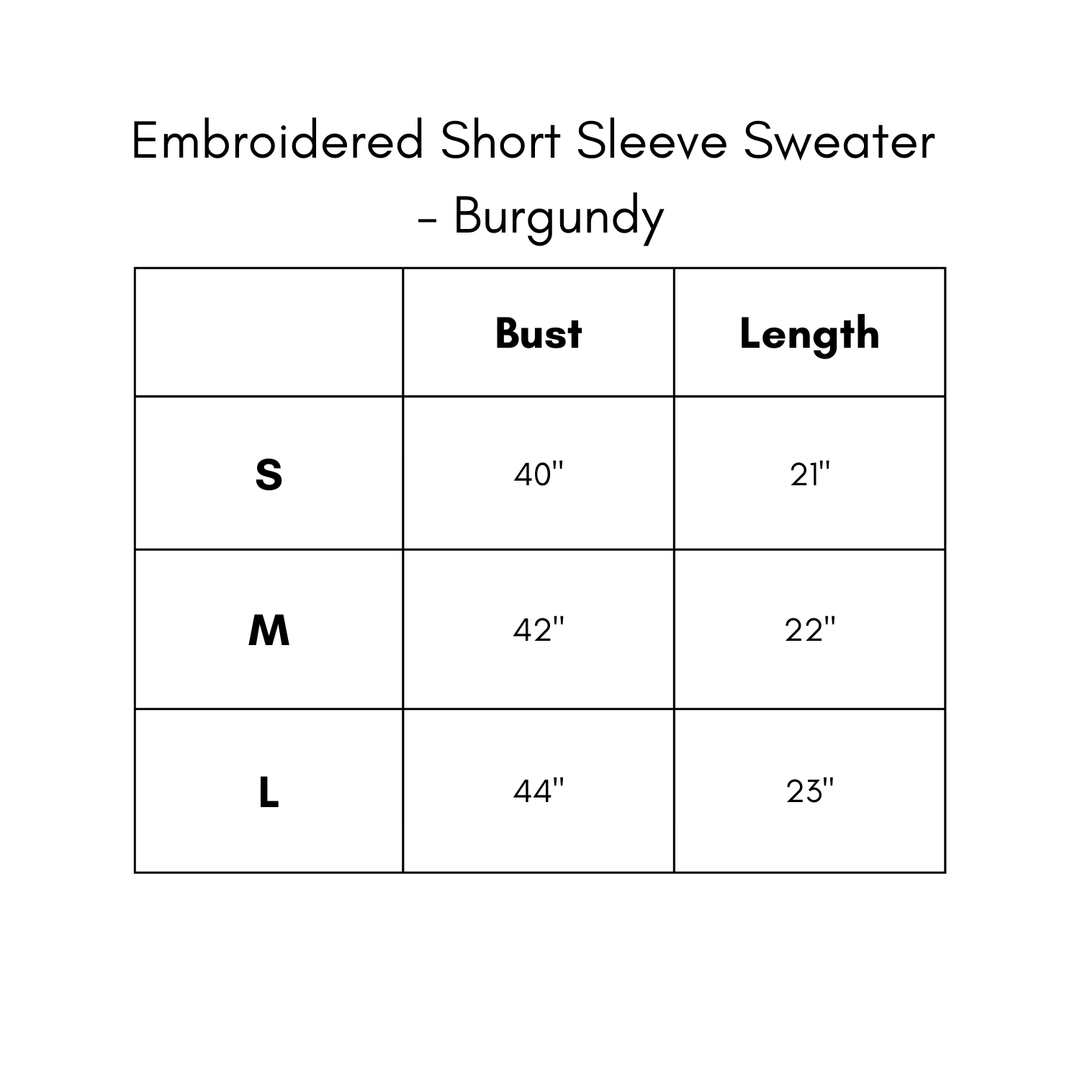 Embroidered Short Sleeve Sweater - Burgundy