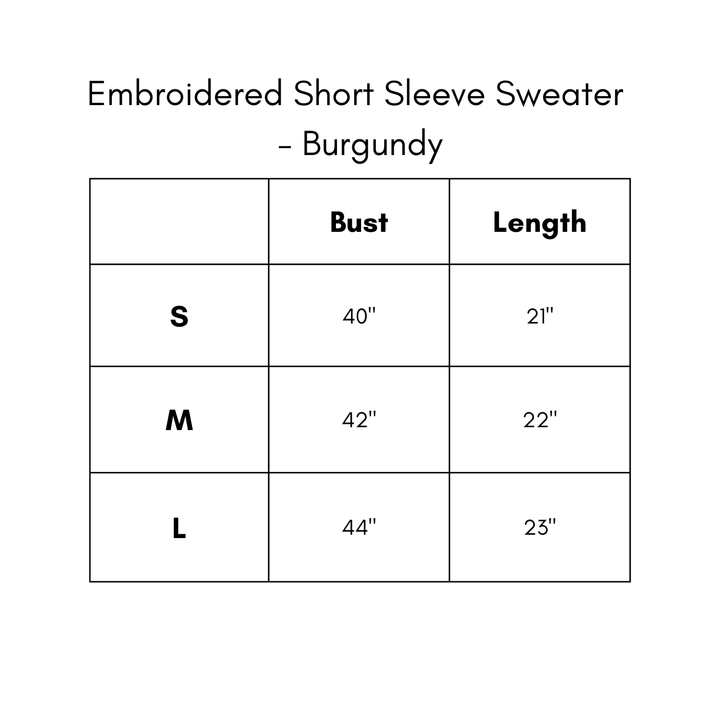 Embroidered Short Sleeve Sweater - Burgundy