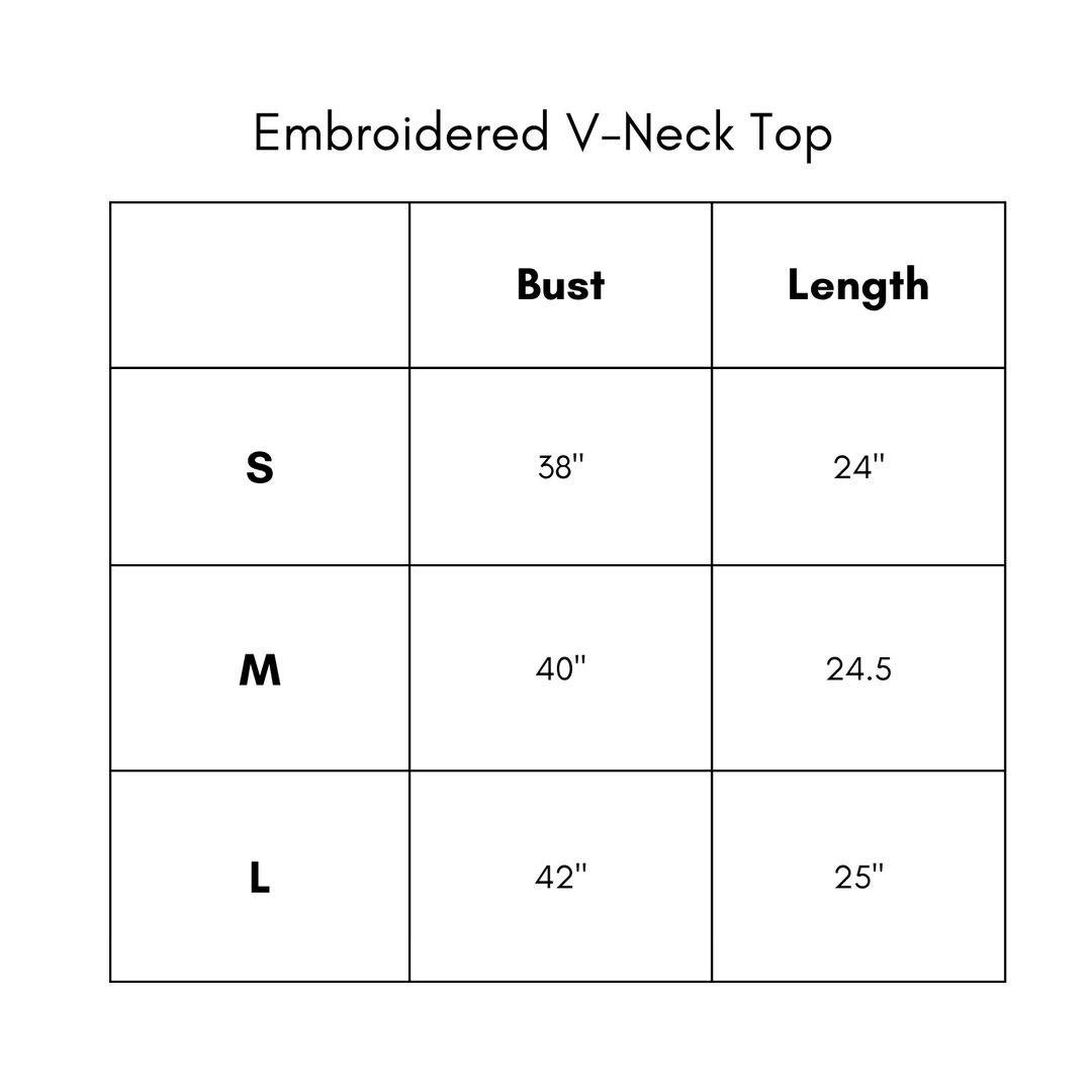 Embroidered V Neck Top - Chestnut