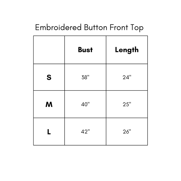 Embroidered Button Front Top - Brown
