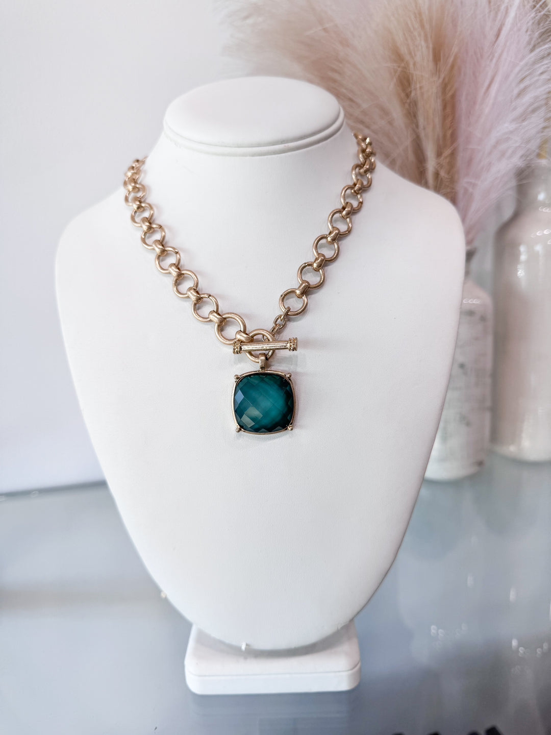 Pendant Toggle Necklace - Teal