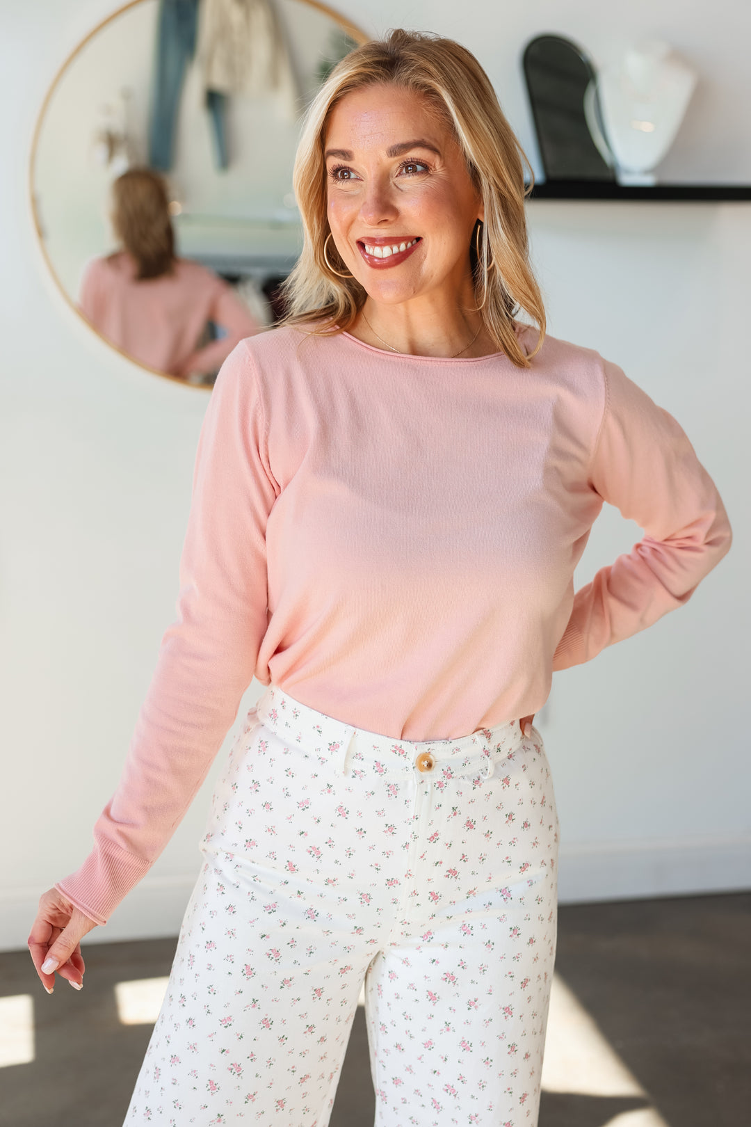 Lightweight Boat Neck Sweater - Pink