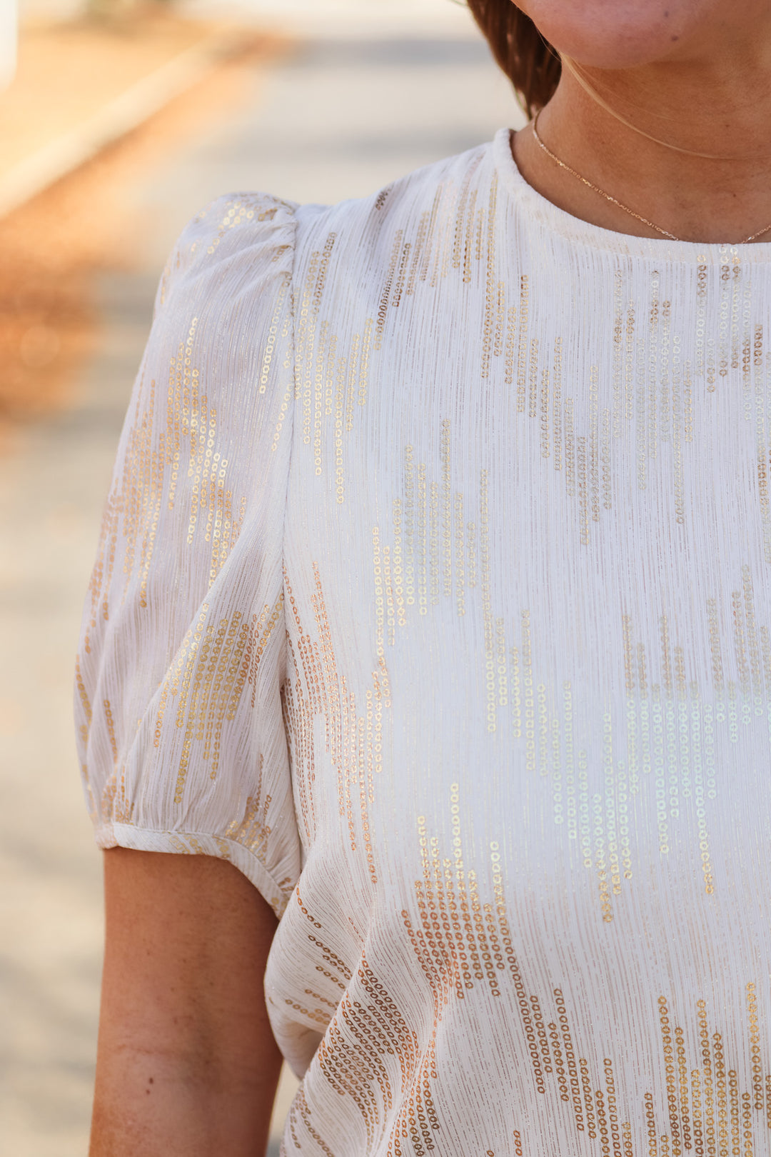 Sequin Pattern Top - Ivory/Gold