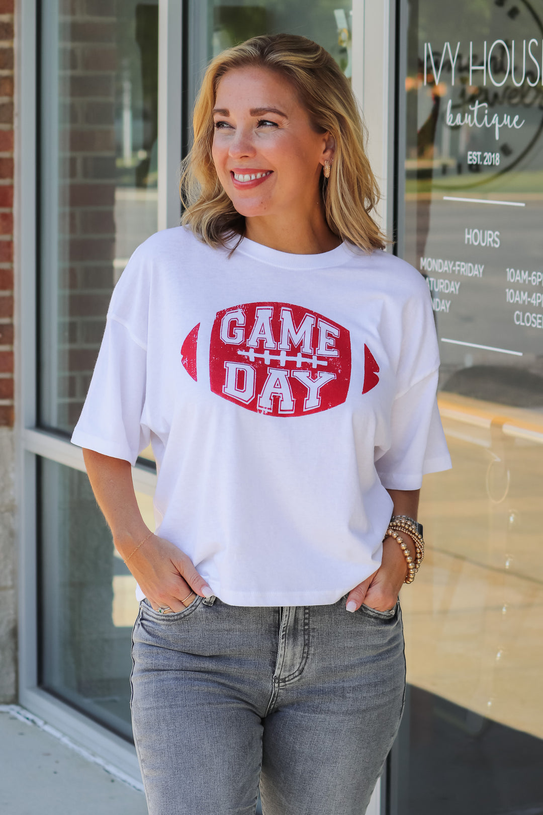 Game Day Cropped Tee - White/Red