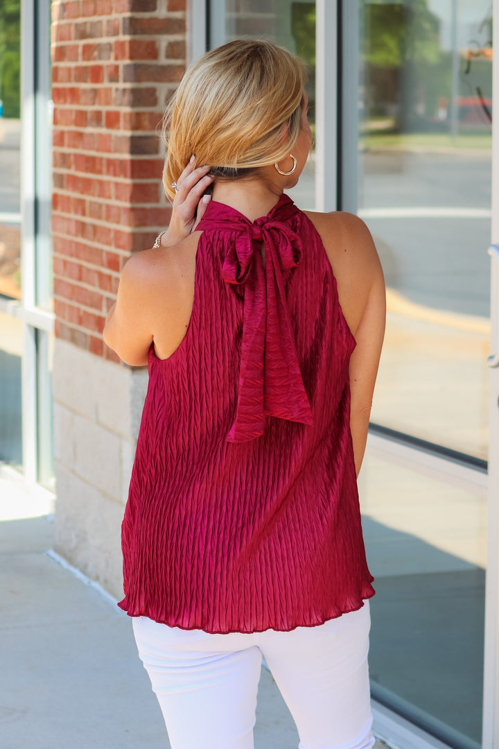 High Neck Textured Top - Red