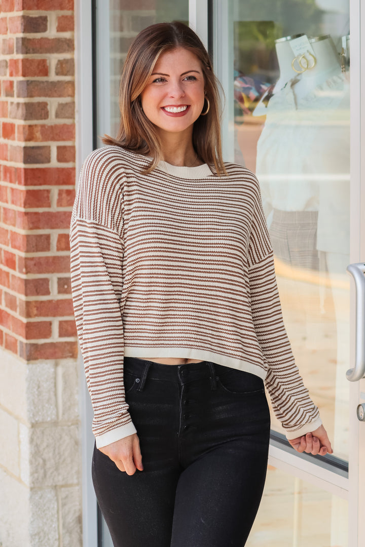 Lightweight Striped Sweater - Brown