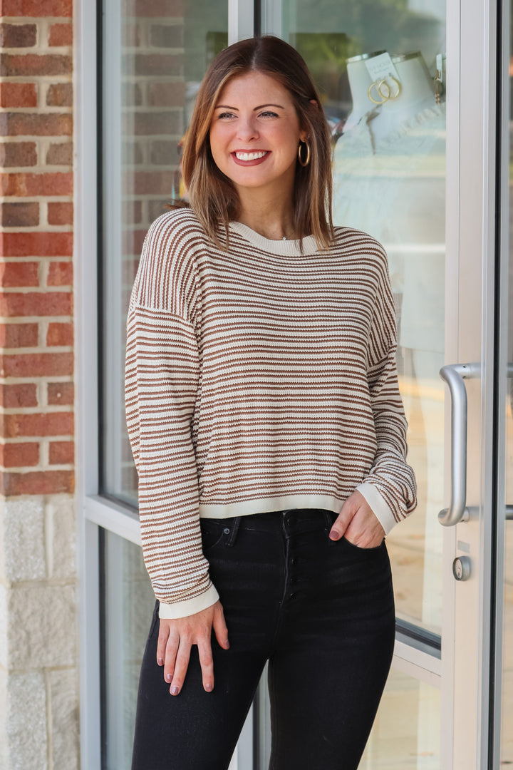 Lightweight Striped Sweater - Brown