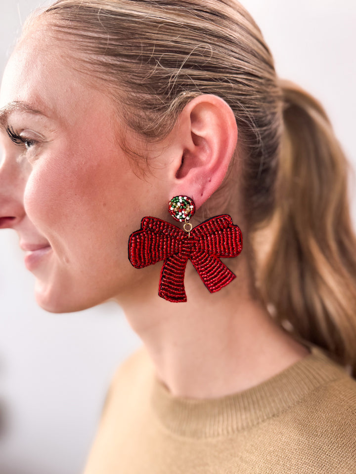 Bow Earrings - Red Multi